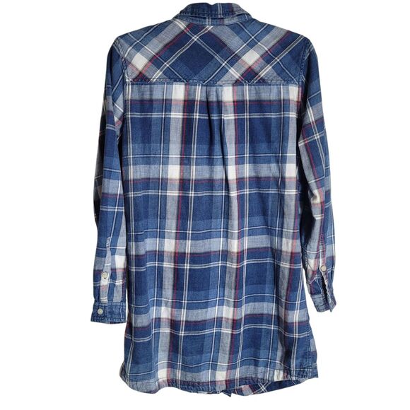 Gramicci Button Up Flannel Tunic Top Womens Size Medium M Blue Plaid Countrycore - Picture 2 of 10